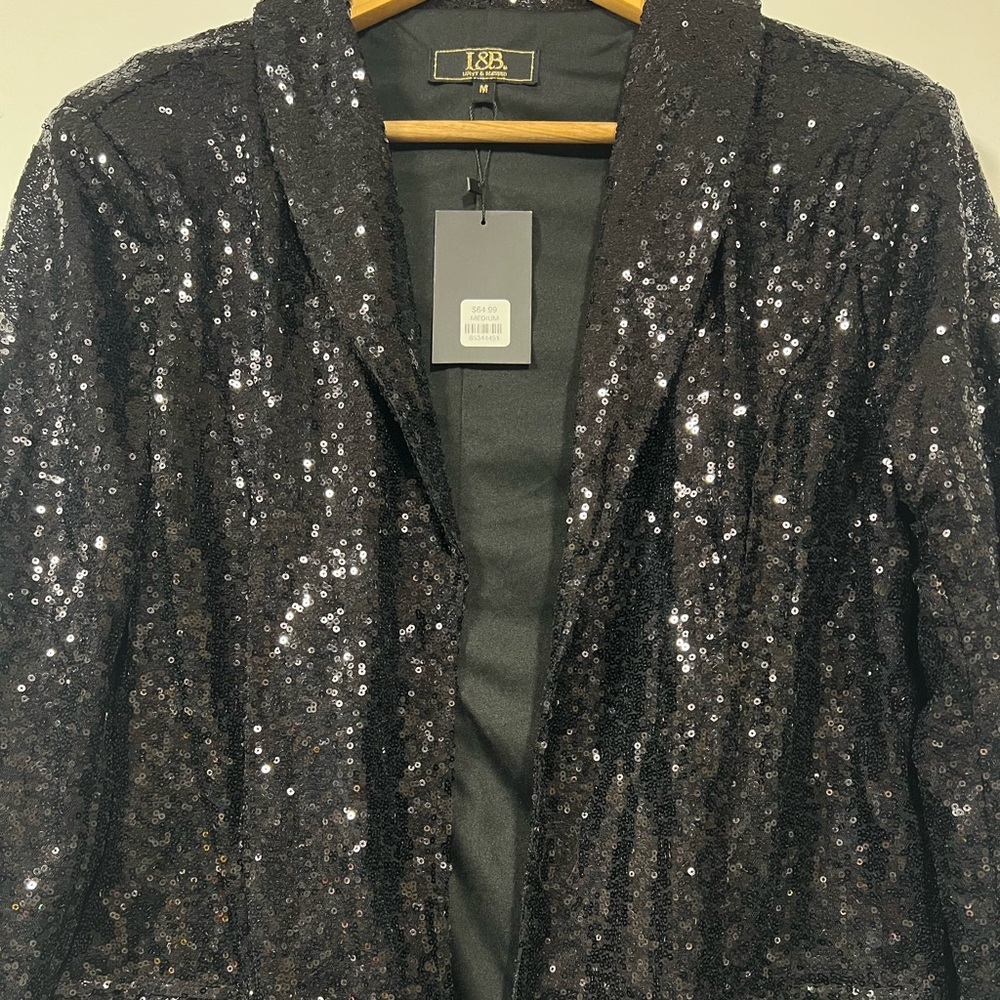 New - L&B Shimmering Black Sequin Blazer - Picture 4 of 6